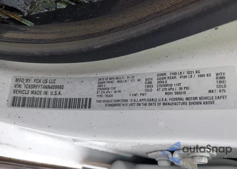 2022 Ram 1500 Big Horn 4X4 5'7 Box z USA, uszkodzony, nr VIN 1C6SRFFT4NN409980